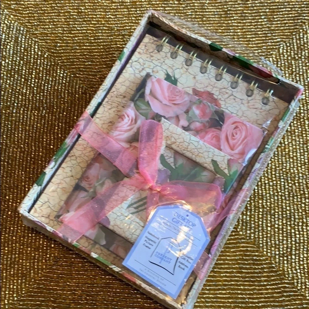 Desktop floral gift desk set, journal picture frame boxed 4 piece stationery set